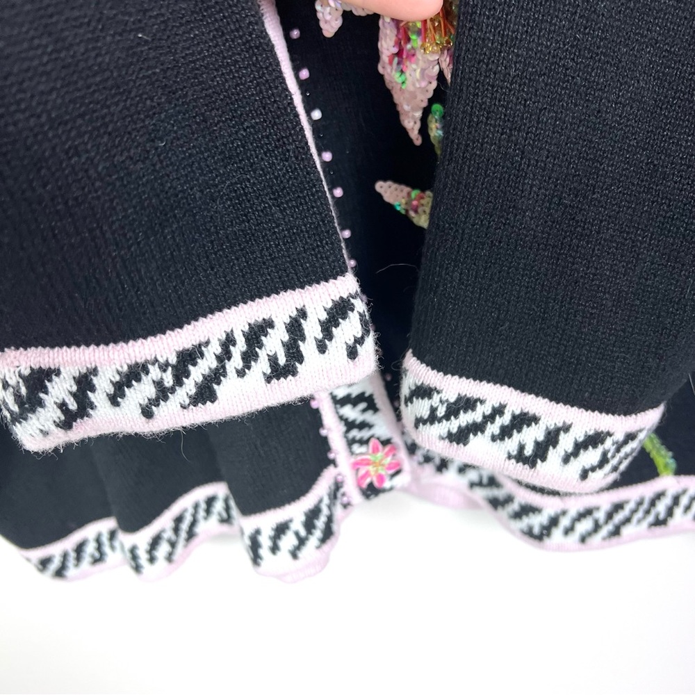 Vintage 90’s Y2K Storybook Knits Lillies Of The Night Sequin Sweater Cardigan - Picture 12 of 16